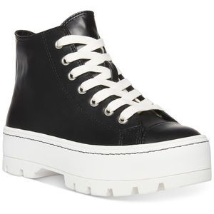 Madden Girl Womens SHADDOW B/W Faux Leather Lug Sole Ankle Boots Shoes NWT